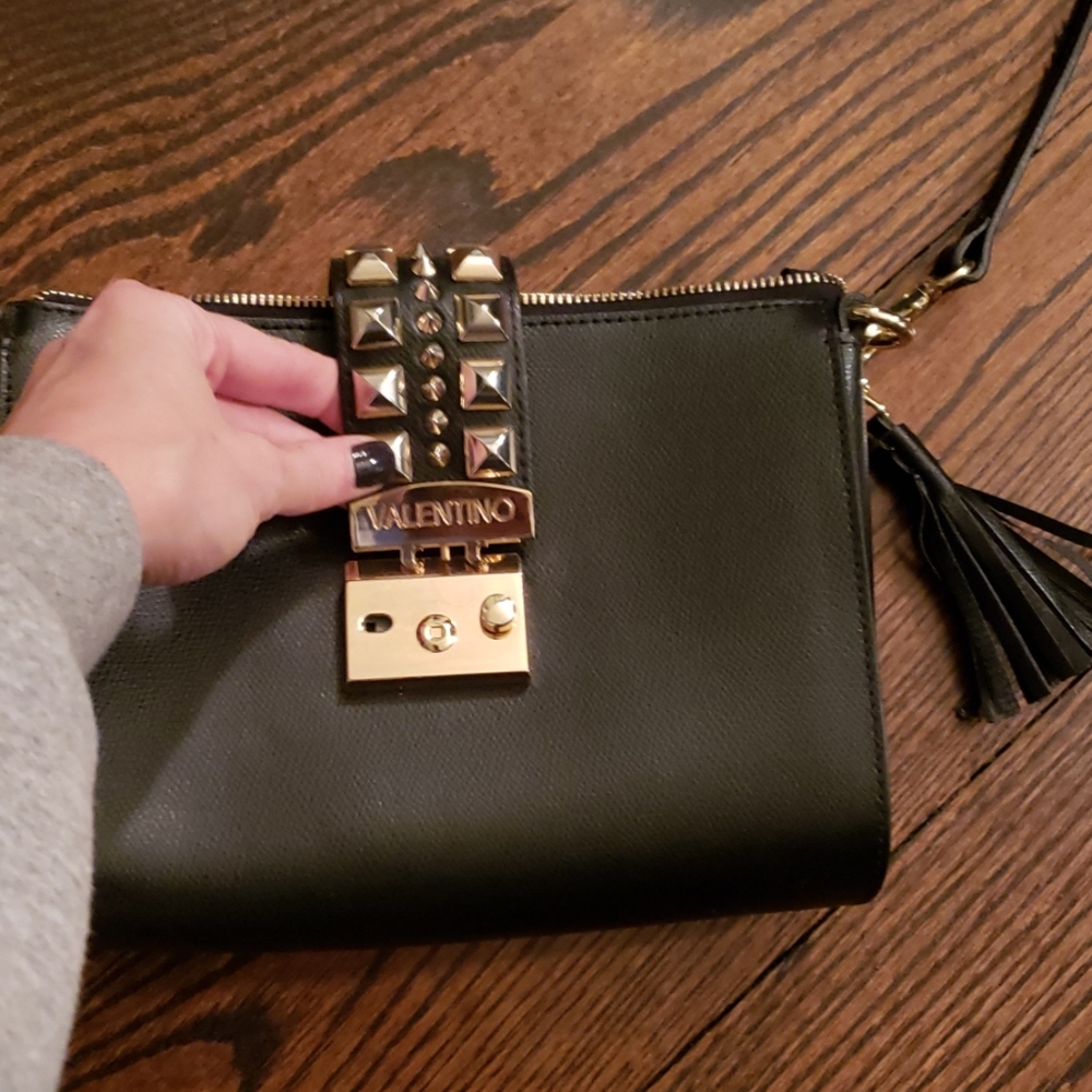 Valentino Black Leather Bag with Gold Accents